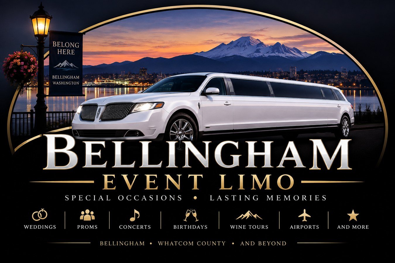 White stretch limousine for wedding limousine service in bellingham
